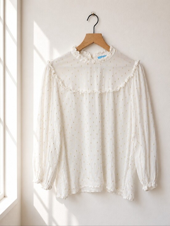 Draper James Tops - Draper‎ James RSVP Metallic Clip Dot Ruffle Blouse - Women's XL - Cottagecore